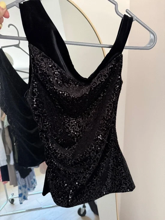 Emporio Armani | Black Sequin Off-Shoulder Blouse | Size 40 - Picture 2 of 6